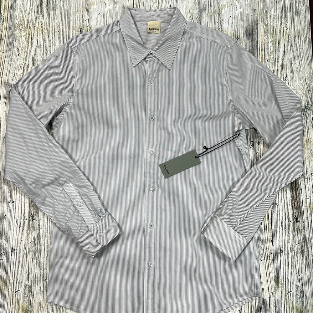 Mens BALDWIN Size Medium NEW Milo White/black striped long sleeve shirt